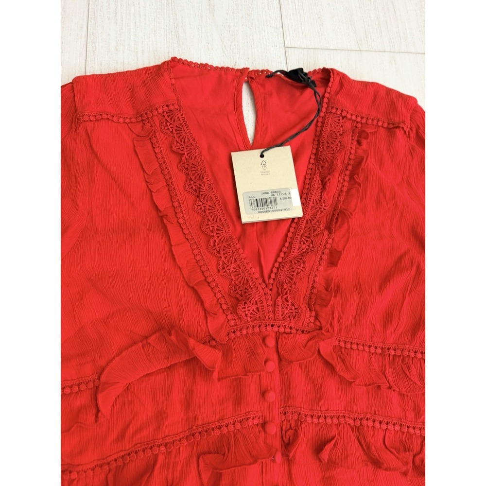 NWT AllSaints Zora Floral Ruffle Mini Dress Sz 8 US - Red Tiered $299 - Picture 9 of 16